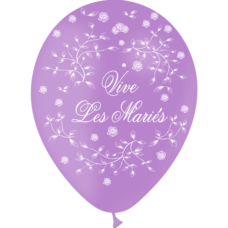 Gbt1214 ballon latex mariage lavande parme vive les maries avec rose champetre