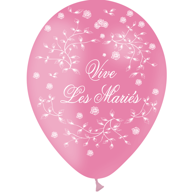 Gbt1214 ballon latex mariage rose vive les maries avec rose champetre