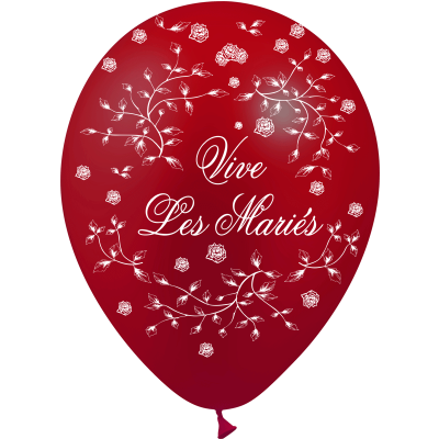 8 Ballons vive les mariés en latex Bordeaux avec roses au style Champêtre pour mariage 30cm REF/GBT1214