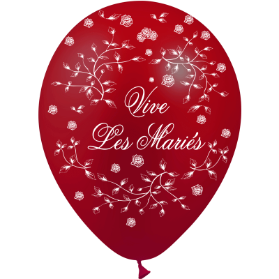 Gbt1214 ballon latex mariage rouge bordeaux vive les maries avec rose champetre