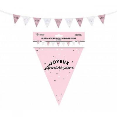 Gf24 guirlande fanion joyeux anniversaire rose