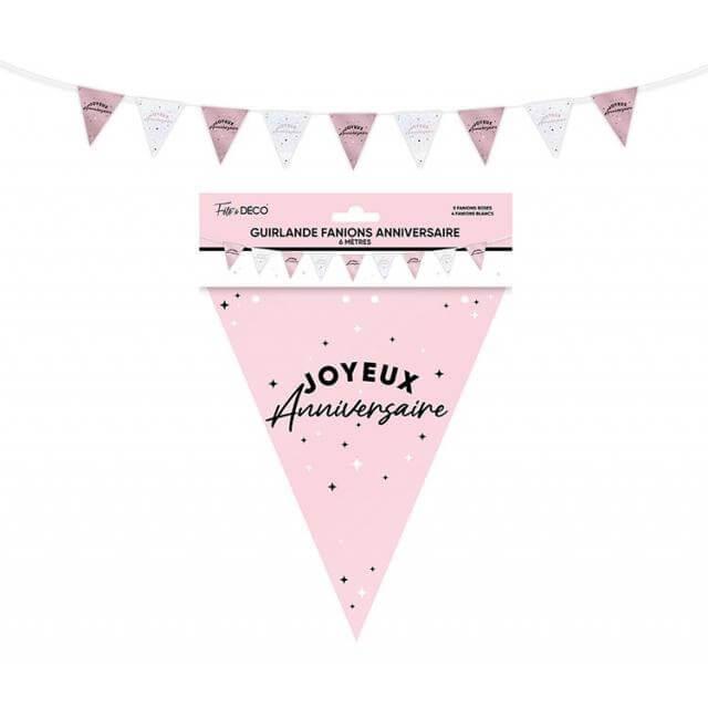 Gf24 guirlande fanion joyeux anniversaire rose
