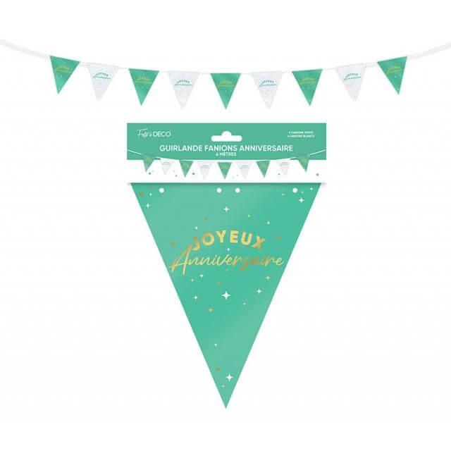 Gf24 guirlande fanion joyeux anniversaire vert mint