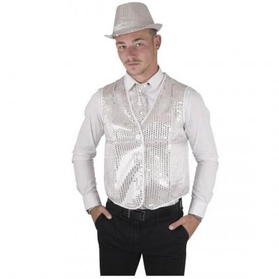 Gilet sans manche argent avec sequins fete disco anne 80 fluo