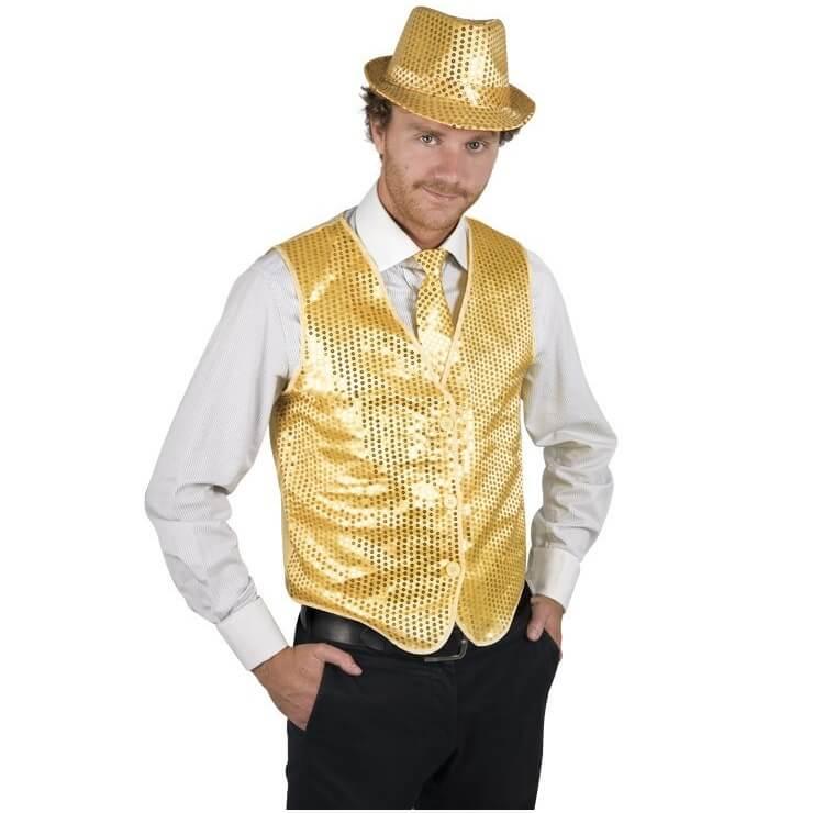 Gilet sans manche dore or avec sequins fete disco anne80 fluo