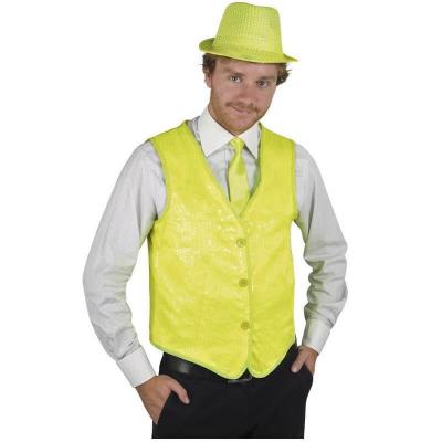 1 Gilet jaune fluo sans manche avec sequins REF/16635 (chapeau non inclus) Thème année 80/Disco/Fluo