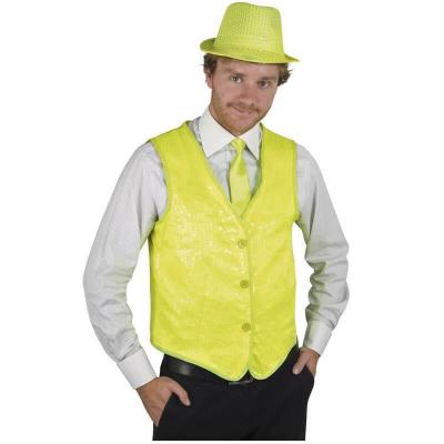 Gilet sans manche jaune avec sequins fete disco anne 80 fluo