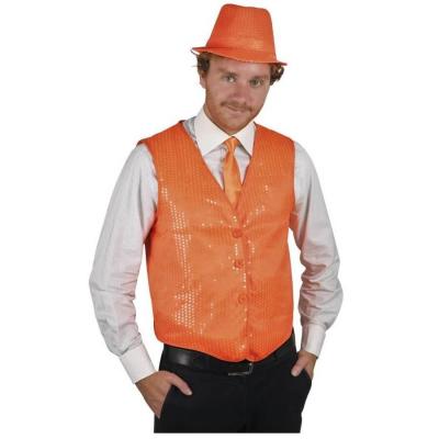 1 Gilet orange fluo sans manche avec sequins REF/16636 (chapeau non inclus) Thème année 80/Disco/Fluo