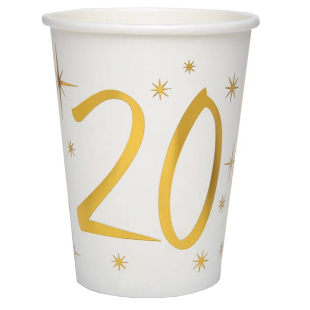Gobelet anniversaire 20ans blanc et or