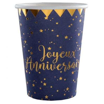 Gobelet anniversaire bleu et or (x10) REF/5669