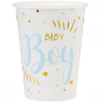 Gobelet baby shower garcon bleu blanc et or