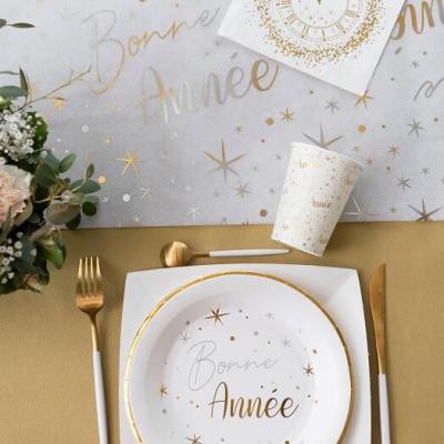 Verre gobelet bonne annee blanc or et argent