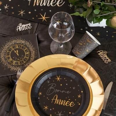 Verre gobelet bonne annee noir or et argent