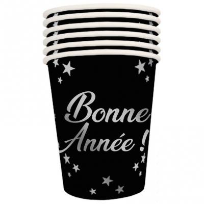 Gobelet carton nouvel an bonne annee noir et argent metallique
