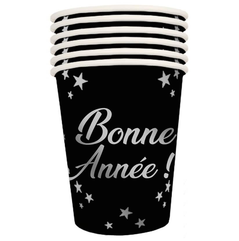 Gobelet carton nouvel an bonne annee noir et argent metallique