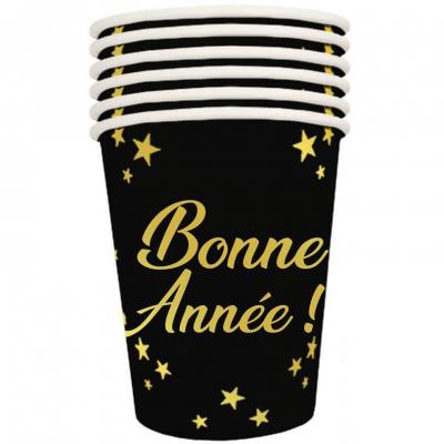 Gobelet carton nouvel an bonne annee noir et dore or metallique