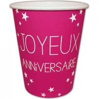 Gobelet en carton joyeux anniversaire fuchsia 1