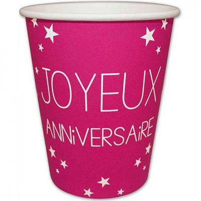 Gobelet joyeux anniversaire fuchsia (x6) REF/GB25CL00F