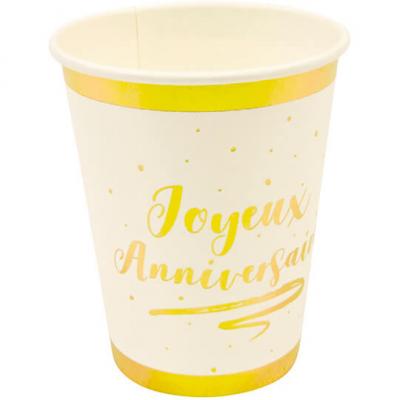 Gobelet joyeux anniversaire blanc et or 1