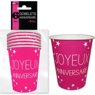 Gobelet en carton joyeux anniversaire fuchsia 1