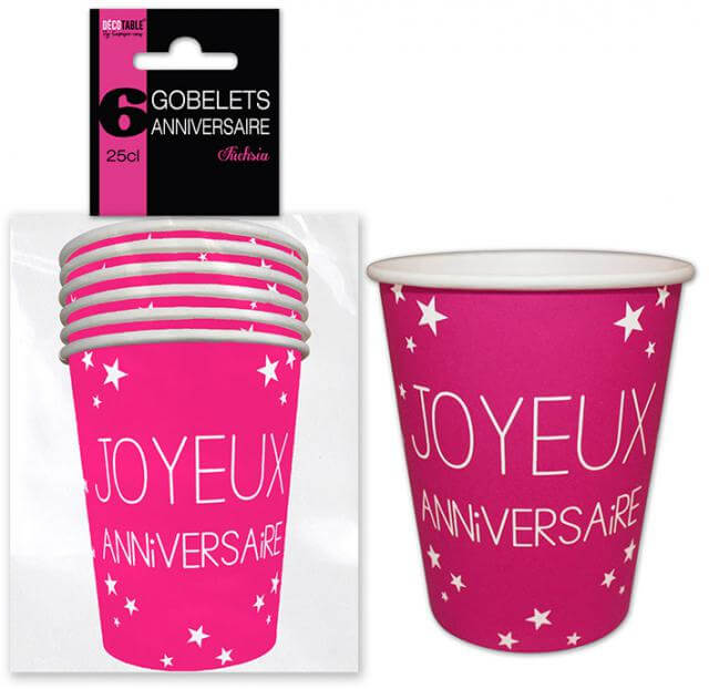 Gobelet joyeux anniversaire fuchsia 4