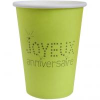 Gobelet joyeux anniversaire vert en carton