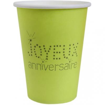 Gobelet joyeux anniversaire vert (x10) REF/4006