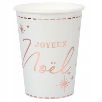 Gobelet Joyeux Noël blanc et rose gold en carton (x10) REF/6968