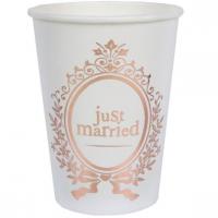 Gobelet mariage just married blanc et rose gold metallique