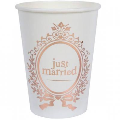 Gobelet mariage Just Married blanc et rose gold métallisé (x10) REF/6901