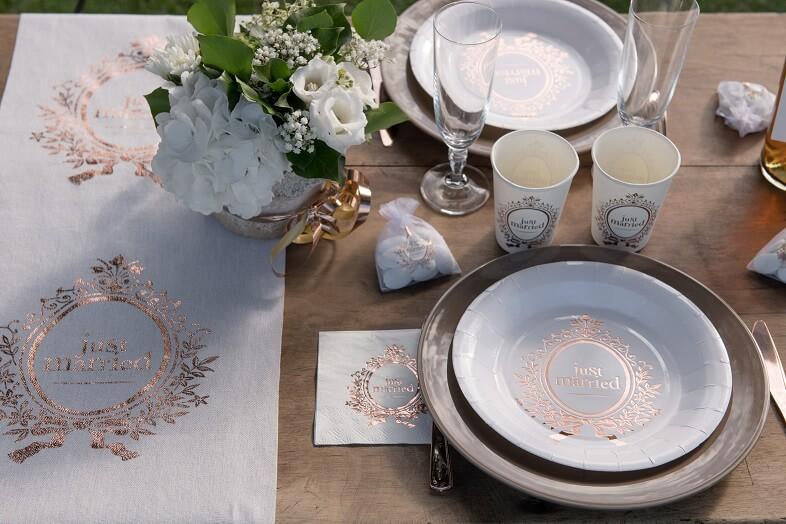 Gobelet mariage just married blanc rose gold metallique