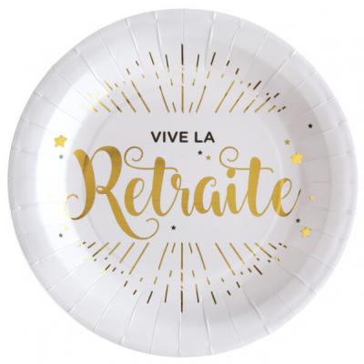 Assiette vive la retraite blanche et or (x10) REF/5660