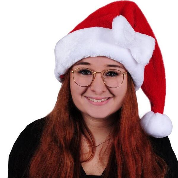 Grand bonnet de noel adulte blanc et rouge avec decoration noeud