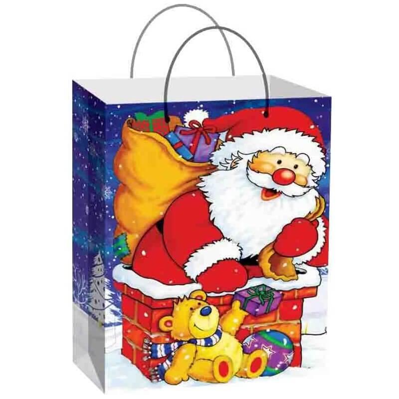 Grand sac cadeau avec père Noël sur la cheminée 44.5cm REF/SUH501