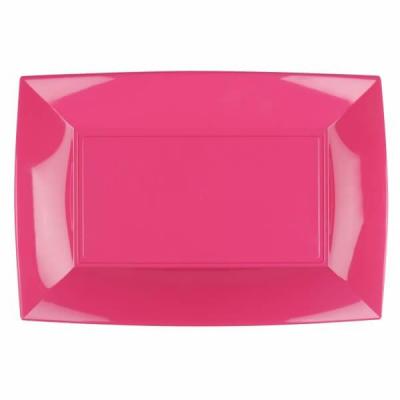 Grande assiette rectangle réutilisable rose fuchsia 34.5 x 23cm (x3) REF/58055