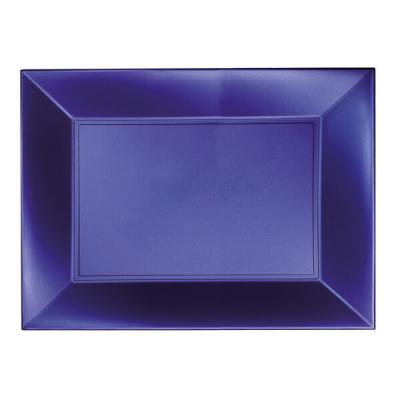 Grande assiette rectangle réutilisable bleu perlé 34.5 x 23cm (x3) REF/58055