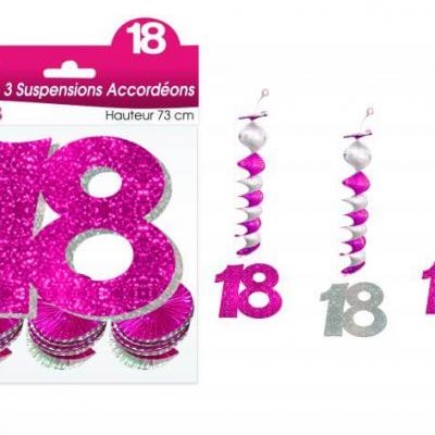 Guirlande accordéon anniversaire 18ans: Fuchsia (x3) REF/SAH01R