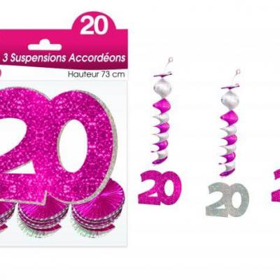 Guirlande accordéon anniversaire 20ans: Fuchsia (x3) REF/SAH02R