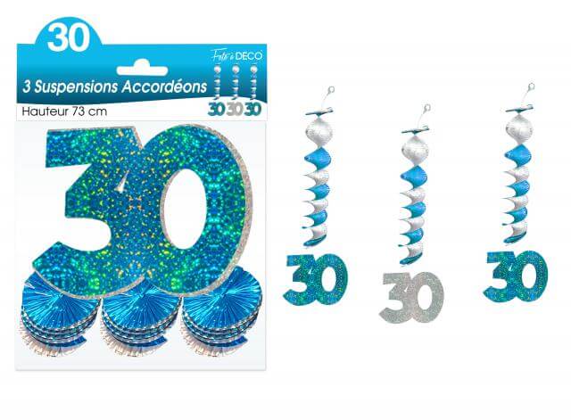 Guirlande accordeon anniversaire 30ans bleue