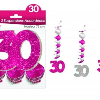 Guirlande accordéon anniversaire 30ans: Fuchsia (x3) REF/SAH03R