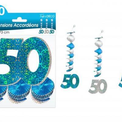 Guirlande accordéon anniversaire 50ans: Bleu (x3) REF/SAH05B