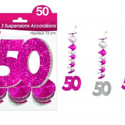 Guirlande accordéon anniversaire 50ans: Fuchsia (x3) REF/SAH05R