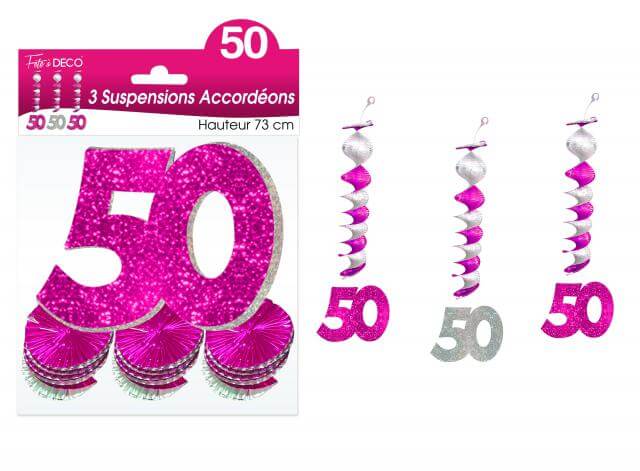 Guirlande accordeon anniversaire 50ans fuchsia