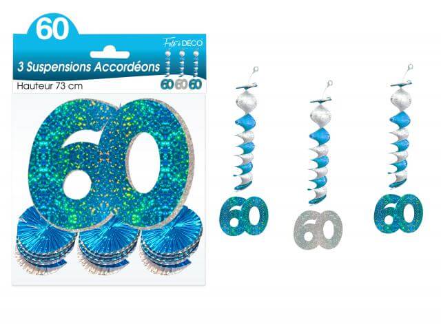 Guirlande accordeon anniversaire 60ans bleue