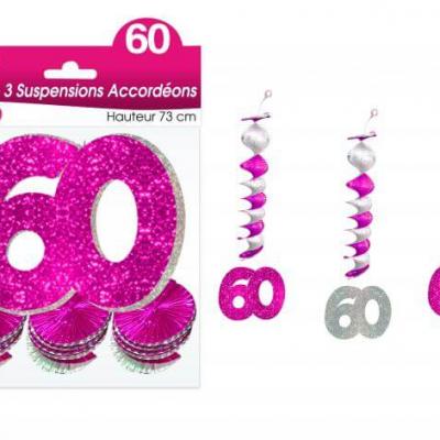 Guirlande accordéon anniversaire 60ans: Fuchsia (x3) REF/SAH06R