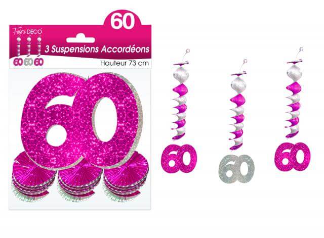 Guirlande accordeon anniversaire 60ans fuchsia