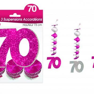 Guirlande accordéon anniversaire 70ans: Fuchsia (x3) REF/SAH07R