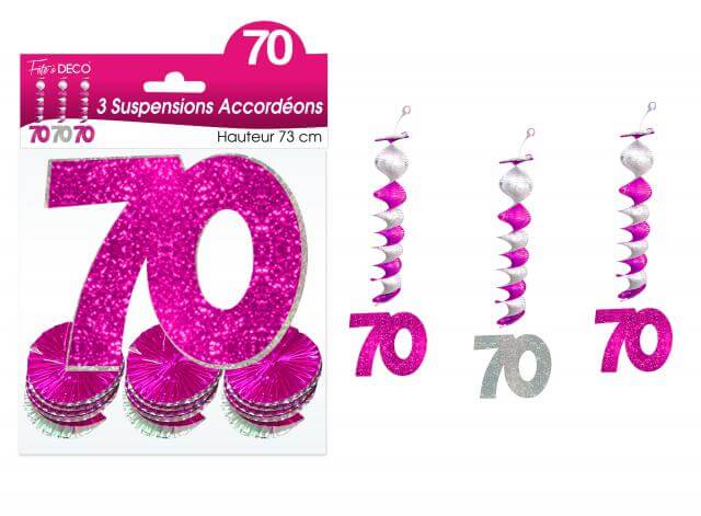 Guirlande accordeon anniversaire 70ans fuchsia