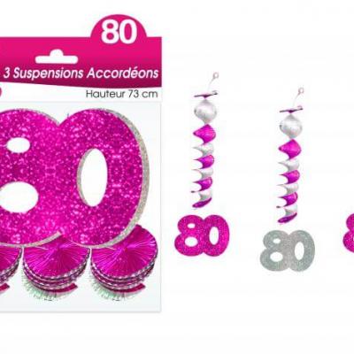 Guirlande accordéon anniversaire 80ans: Fuchsia (x3) REF/SAH10R