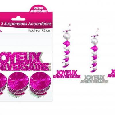Guirlande accordeon joyeux anniversaire fuchsia